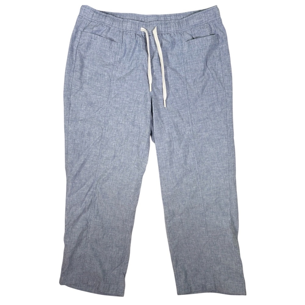 Orvis Linen Blend Pants Drawstring Light Blue Chambray Straight Leg Women Large